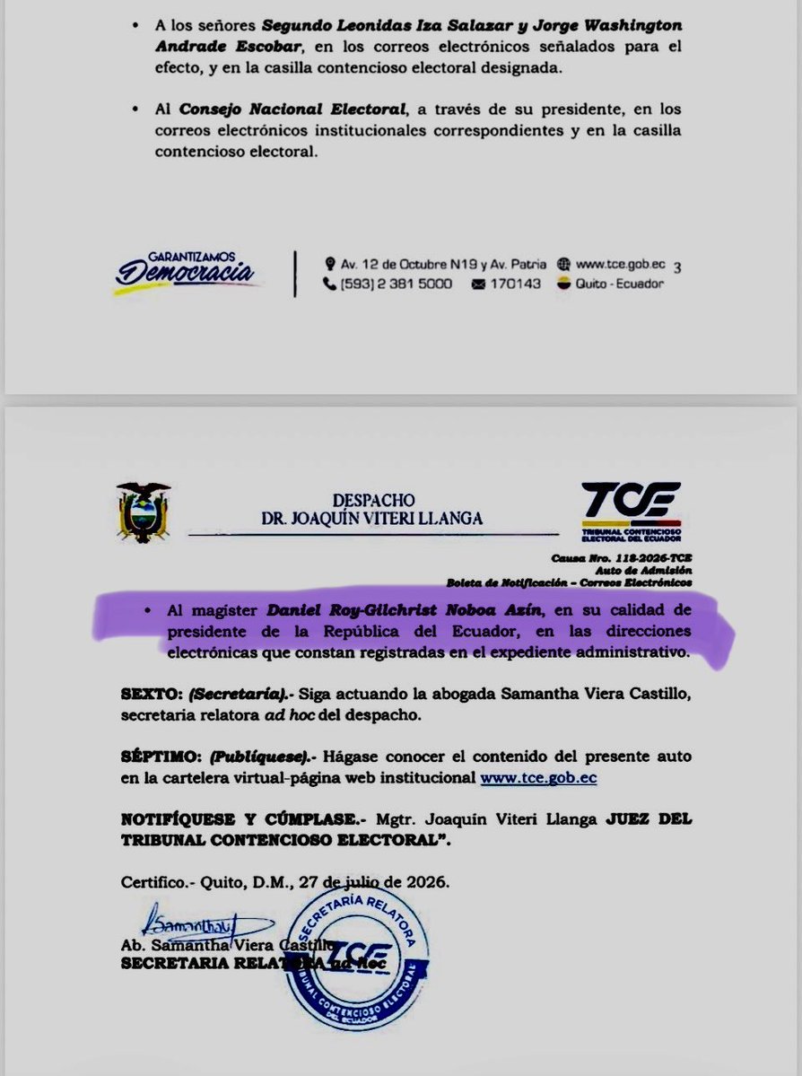 Drwandradee's tweet photo. URGENTE|| Juez Joaquín Viteri admite a trámite el recurso contencioso electoral que impugna la negativa del CNE a entregar los formularios de recolección de firmas para la REVOCATORIA y dispone se notifique también al presidente Mr. Daniel Noboa. 

✍️ Sospechosa “agilidad” pues va a resolver por el “mérito de los autos”; es decir, será que revisa las 22 cajas de cartón🔎
#LaRevocatoriaVaPorqueVA 
#LaUnidadHaceLaFuerza
