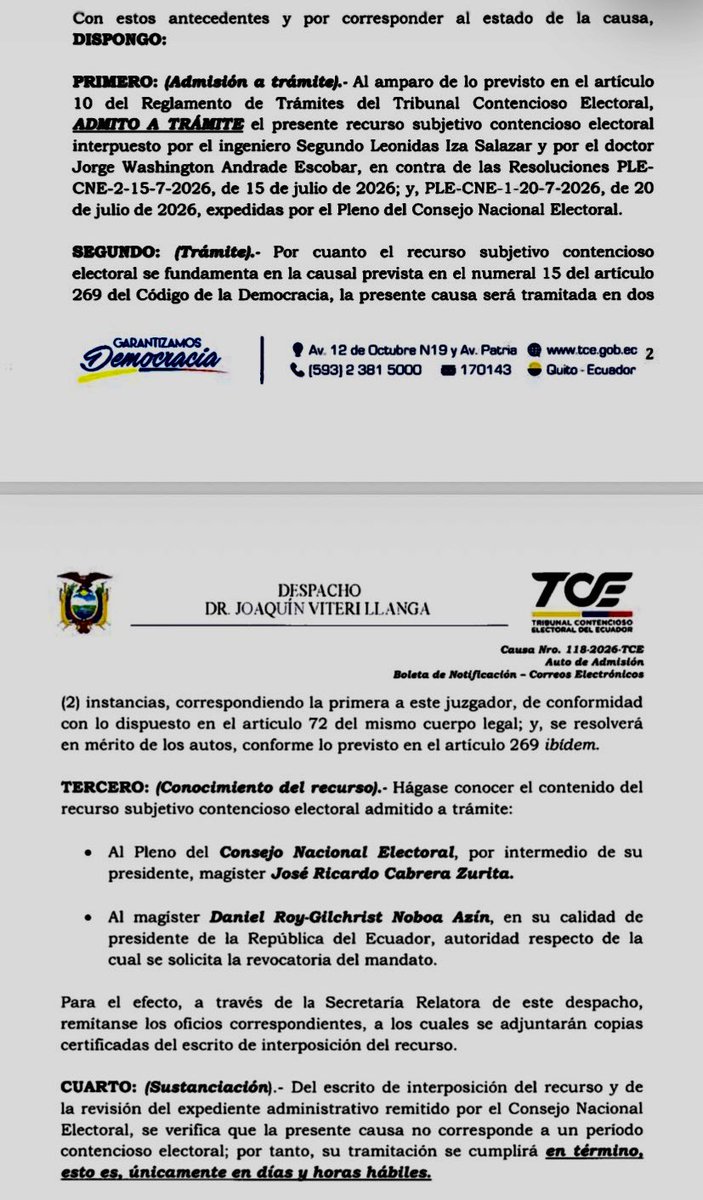 Drwandradee's tweet photo. URGENTE|| Juez Joaquín Viteri admite a trámite el recurso contencioso electoral que impugna la negativa del CNE a entregar los formularios de recolección de firmas para la REVOCATORIA y dispone se notifique también al presidente Mr. Daniel Noboa. 

✍️ Sospechosa “agilidad” pues va a resolver por el “mérito de los autos”; es decir, será que revisa las 22 cajas de cartón🔎
#LaRevocatoriaVaPorqueVA 
#LaUnidadHaceLaFuerza