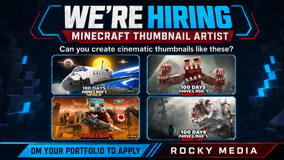 Ryguyrocky's tweet photo. ROCKY MEDIA IS HIRING: 
DM or reply with your portfolio if you are interested! https://t.co/3zp58q6gIY