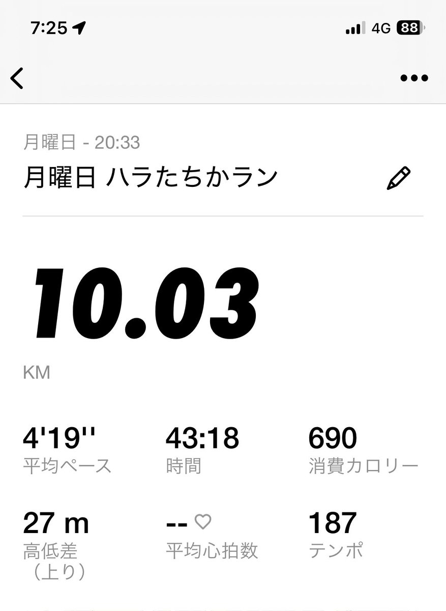 kymshut's tweet photo. 今日の夜ラン10km

タイム:42:49

気温31度🔥
1時間睡眠で仕事終わってからのランで
死にそうだった😵 https://t.co/gkGxnIPEAo