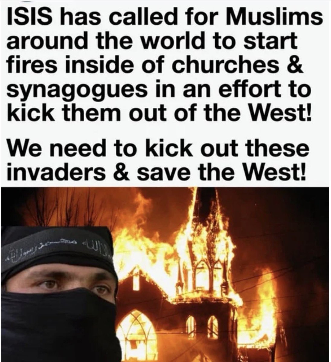NMSaints's tweet photo. Every time a church is burned down, burn down a mosque, problem solved 😉 https://t.co/EilrkHSD2q
