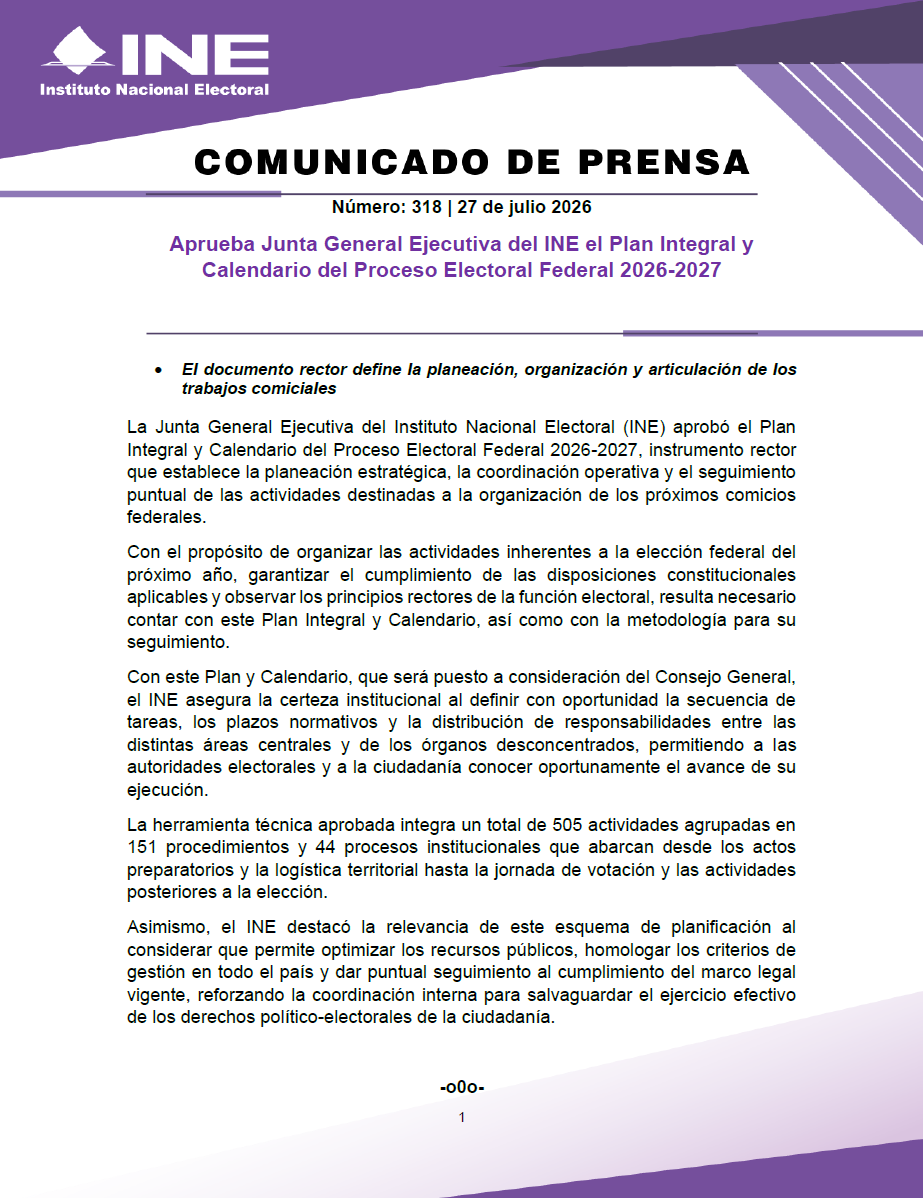 INEMexico's tweet photo. #BoletínINE📄 | Aprueba Junta General Ejecutiva del #INE el Plan Integral y Calendario del Proceso Electoral Federal 2026-2027. 

🔗Conoce los detalles en el siguiente enlace 👇

https://t.co/qtAd4nHHHW https://t.co/yAGvXWZ1LQ