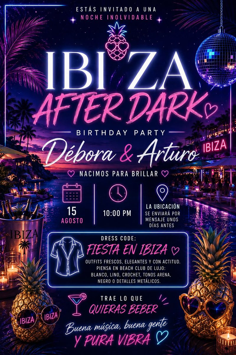 Jazminqro's tweet photo. 🍍✨ IBIZA AFTER DARK ✨🌴

¿Buscas un plan diferente para el 15 de agosto?

Ven a celebrar con nosotros una noche inspirada en las mejores fiestas de Ibiza. 🪩🌙

Si te interesa asistir, mándame un DM y te comparto todos los detalles. 📩

Cupo limitado. 🤍 https://t.co/1wEzTAuOP8