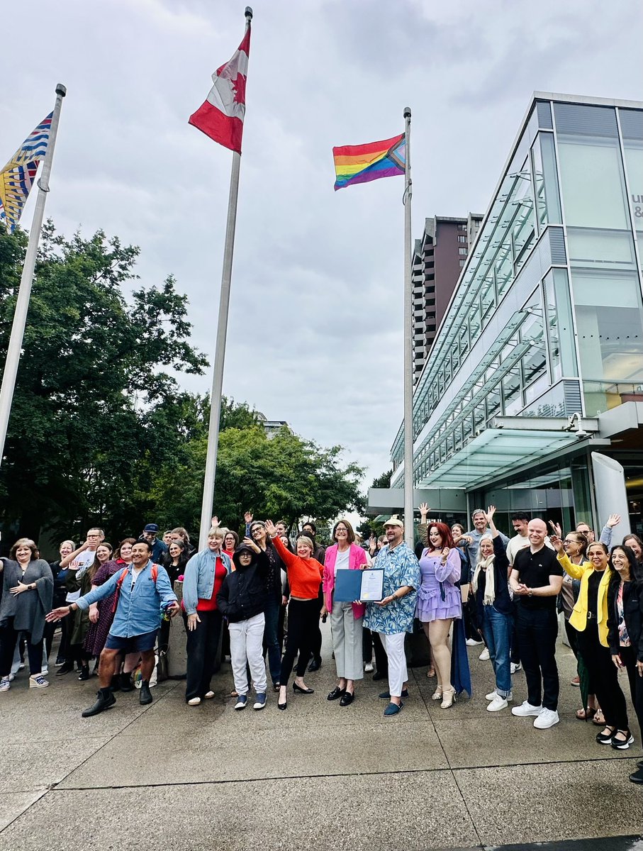 braedencaley's tweet photo. Pride Week has begun on the North Shore, and had a blast being there for flag raisings both in West Van and the City of North Vancouver.

A Pride flag over a city hall is a both a small thing and a seismic one: proof of how far our freedom to love openly and equally has come in our lifetimes, a reminder of everywhere it still hasn’t, and a reminder of every right that still needs protecting. 

We celebrate, and we keep securing new progress.

Happy Pride! 🇨🇦🏳️‍🌈 @NSPrideAlliance
