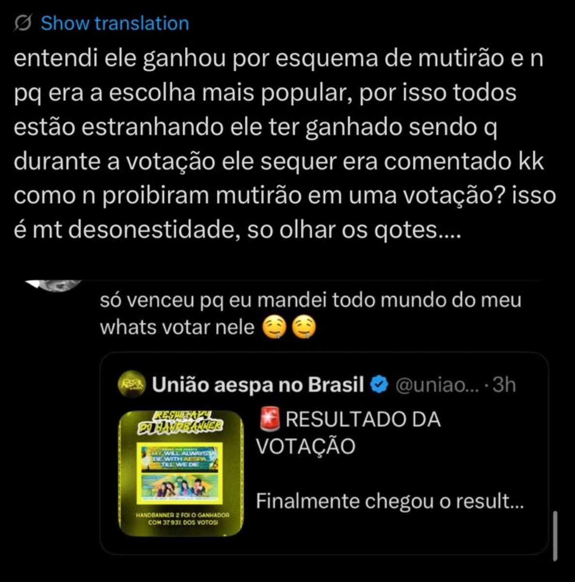 uniaoaespabra's tweet photo. Antes de darmos seguimento à próxima votação, gostaríamos de conversar um pouco com vocês sobre alguns pontos relacionados ao andamento do projeto nos últimos dias.

1. Sobre a especulação de uso de bots na votação anterior

Surgiram algumas especulações de que o design vencedor da votação passada teria recebido votos por meio de bots. Gostaríamos de esclarecer que, desde antes da divulgação do link da votação, ativamos a opção de voto único por e-mail. Dessa forma, cada e-mail poderia votar apenas uma vez, não sendo possível realizar múltiplos votos utilizando o mesmo e-mail.

Print do lado é a prova de que não queriamos mutirão de votos e sim opinião real.
+