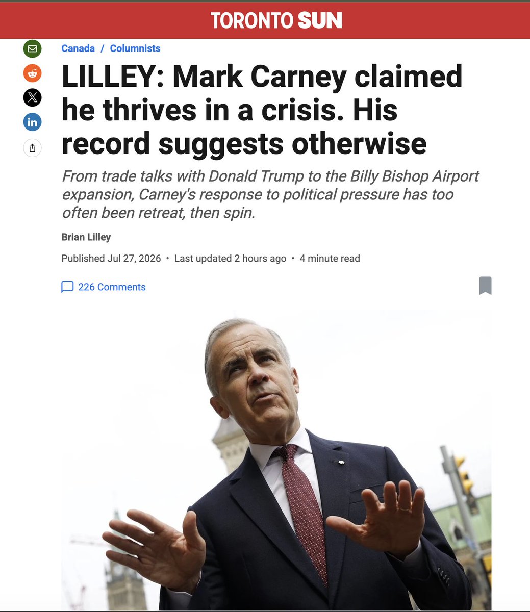 brianlilley's tweet photo. Mark Carney told voters he was best in a crisis. His record says otherwise.
What do you say? My latest in the Toronto Sun.
https://t.co/XVQA2T8oA8 https://t.co/ykcgHyI2wQ