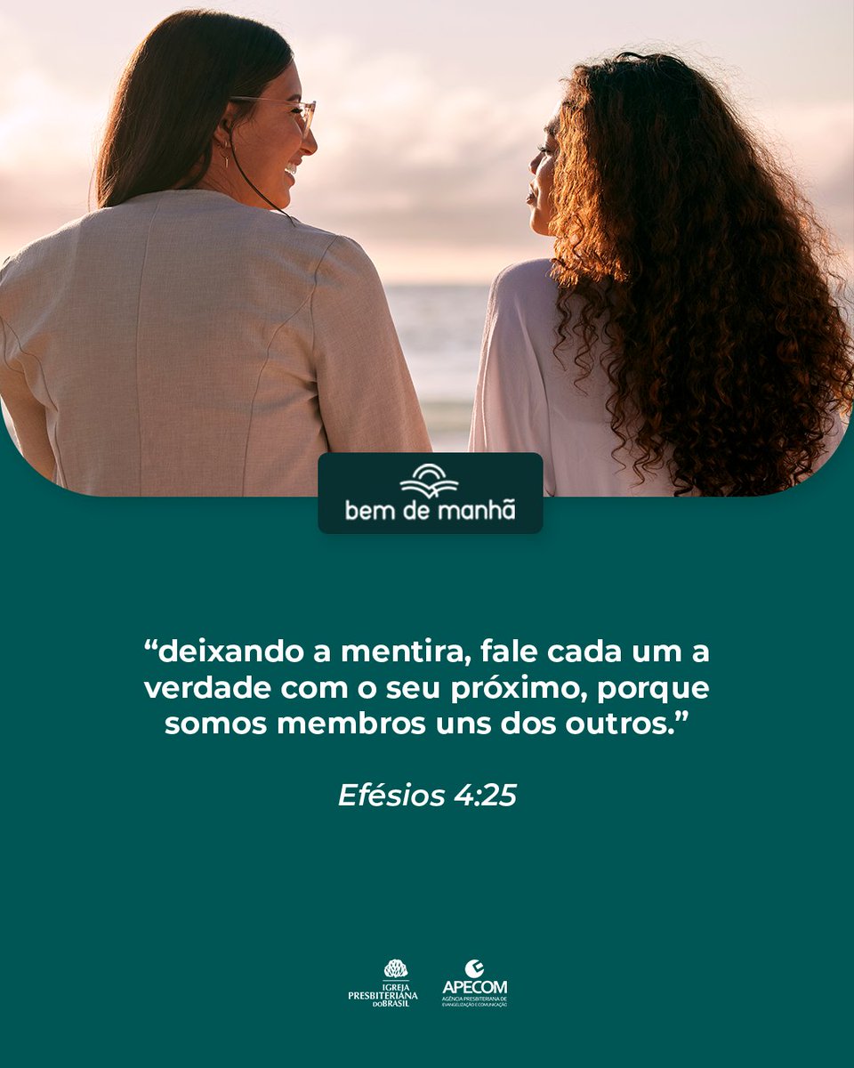 ipboficial's tweet photo. Bem de Manhã: Comece o dia meditando na sabedoria de Deus.

“deixando a mentira, fale cada um a verdade com o seu próximo, porque somos membros uns dos outros.”

Efésios 4:25 https://t.co/cnhDVp9ODW