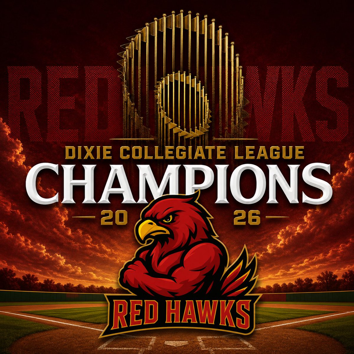 dixieclbaseball's tweet photo. THE REDHAWKS WIN THE CHAMPIONSHIP‼️

Congratulations to the RedHawks on winning the 2026 Dixie Collegiate League title! https://t.co/bL5EQHsdag