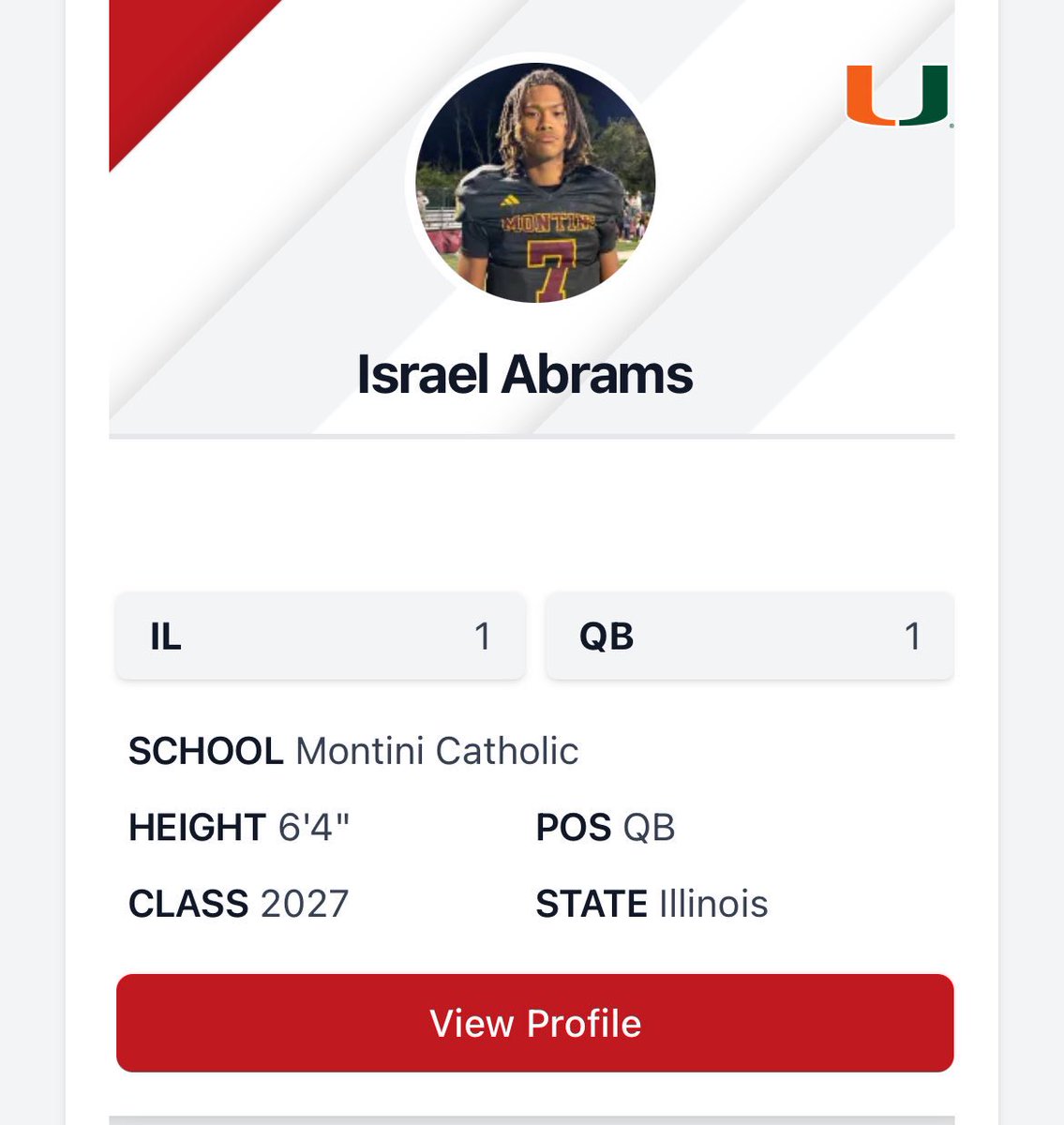 israelabramsqb7's tweet photo. Praise the Lord!! Thank you @PrepRedzoneIL  and @scottybscout . It’s an honor and a blessing to be ranked the #1 over all player and QB in the state of Illinois.  #montinifootball
@MontiniFootball @CoachHo @CanesFootball https://t.co/IBbfTdUs7X