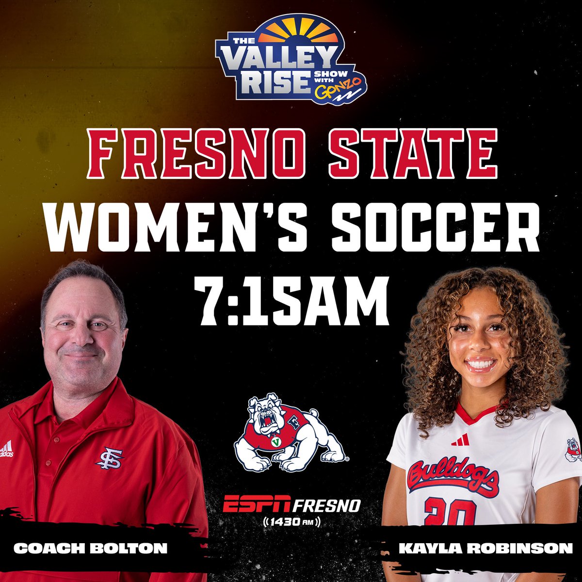 GonzosTakes's tweet photo. Previewing the upcoming season tomorrow at 7:15am .
@FresnoStateWSOC HC 
Gabriel Bolton and Kayla Robinson
@1430ESPN https://t.co/sczckVCh7k