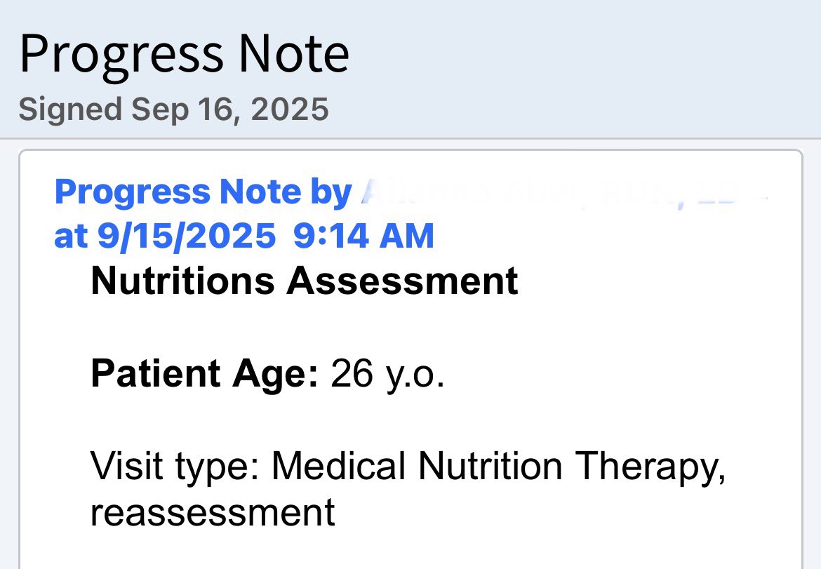 hanhatescals's tweet photo. Reading progress notes from the nutritionist I saw last year.. I weighed 180 in her notes on Sep 16, 2025

I saw her to help me LOSE weight and in January 2026 I weighed 208 lbs. I gained almost 30 lbs listening to her advice. Fucking crazy. 

These notes are wild btw https://t.co/pHGvOtS7UY