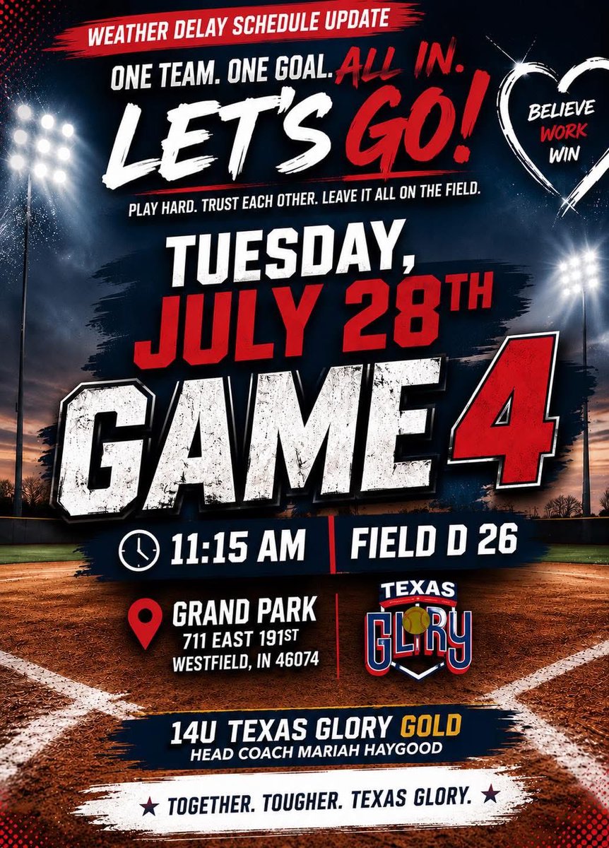 HaileyKeel2029's tweet photo. Weather Delay - Schedule Update ⛈️ Tier 1 Super Regionals - Pool 3 - Let’s go! ❤️🤍💙 https://t.co/E3wNNSkYmg