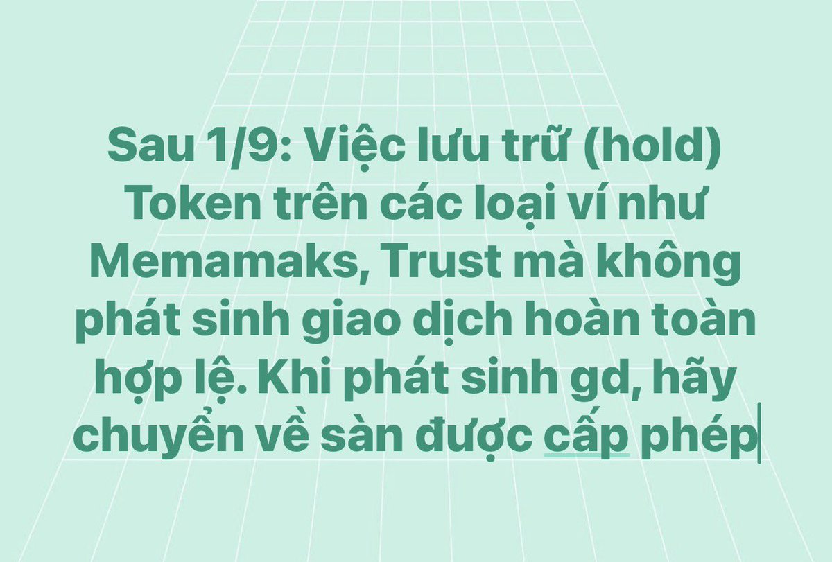 mrtrinhcrypto's tweet photo. After September 1st: Holding tokens on wallets like Memamaks or Trust without making any transactions is perfectly valid. When transactions occur, please transfer them to a licensed exchange.
#bitcoin #crypto #btc #eth #sol #tcex #scex #caex https://t.co/r4iFPT42iv