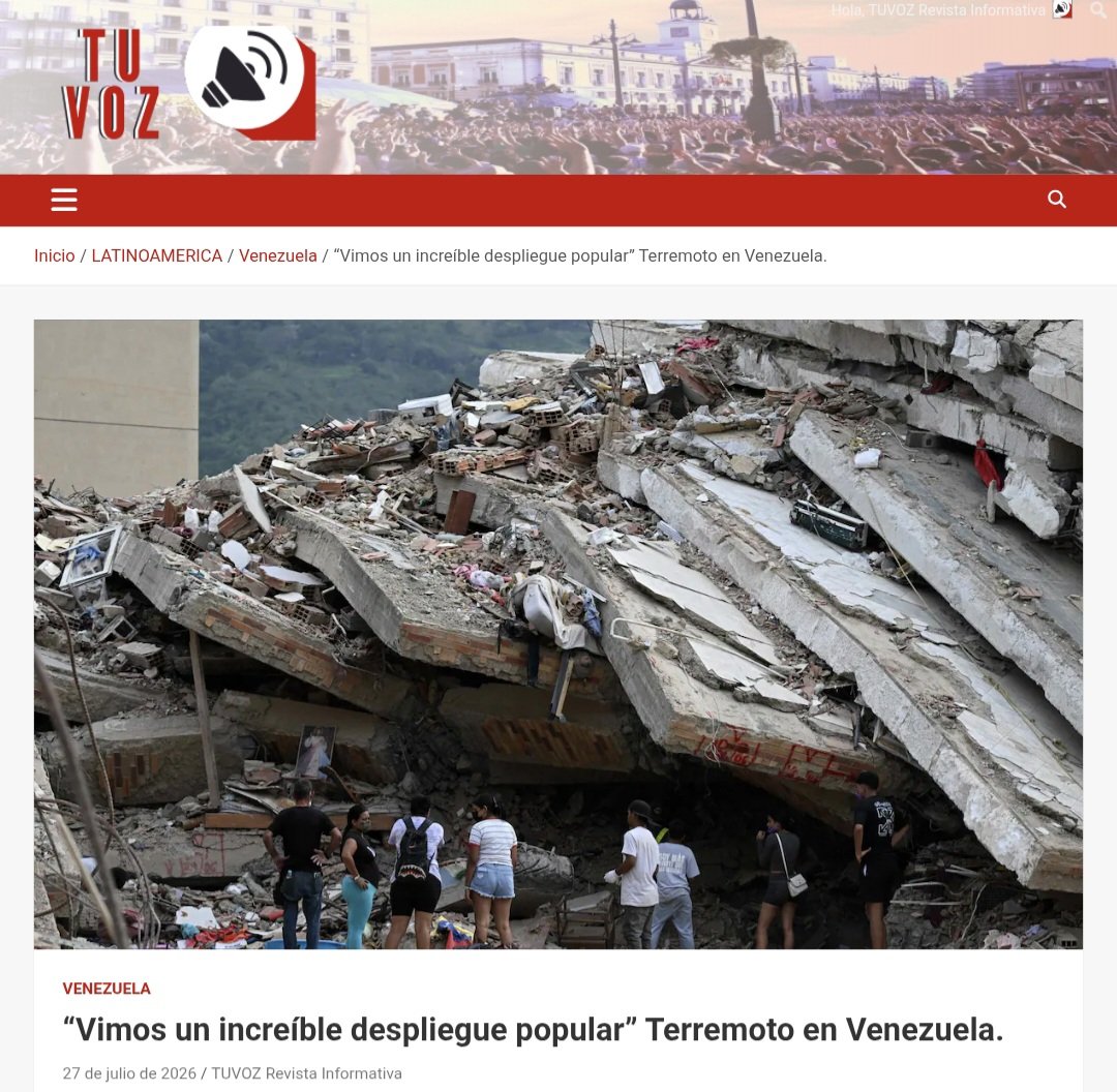 DiasporaEspa's tweet photo. #Venezuela #terremoto

“Vimos un increíble despliegue popular” Terremoto en Venezuela.

27 de julio de 2026  TUVOZ Revista Informativa
Por Walter C. Medina

ENTREVISTA A MARÍA FERNANDA BARRETO,  Directora de la Plataforma Comunicacional Huele a Azufre, Investigadora y escritora colombo-venezolana -integrante además de la Red de Intelectuales en Defensa de la Humanidad, y autora de una prolífera obra investigativa centrada en el paramilitarismo colombiano y la geopolítica latinoamericana.

Nos hablo en relación a la colaboración y la participación popular tras la catástrofe ocurrida en Venezuela, Barreto, quien visitó y trabajó intensamente brindando ayuda en las zonas más afectadas por el terremoto, el gran despliegue de institucionalidad, no solo del control del orden; o la policía que se involucro en alguna labores  necesarias como la vigilancia de quién entra a los edificios colapsados, a los campamentos transitorio, hasta dirigiendo el tráfico, en una ciudad donde las avenidas están con grietas producidas por este terrible movimiento. Pero también nos explicó el increíble despliegue popular, porque Venezuela tiene mucha organización popular".

@HueleaazufreUno

https://t.co/8l0SuJkcLe