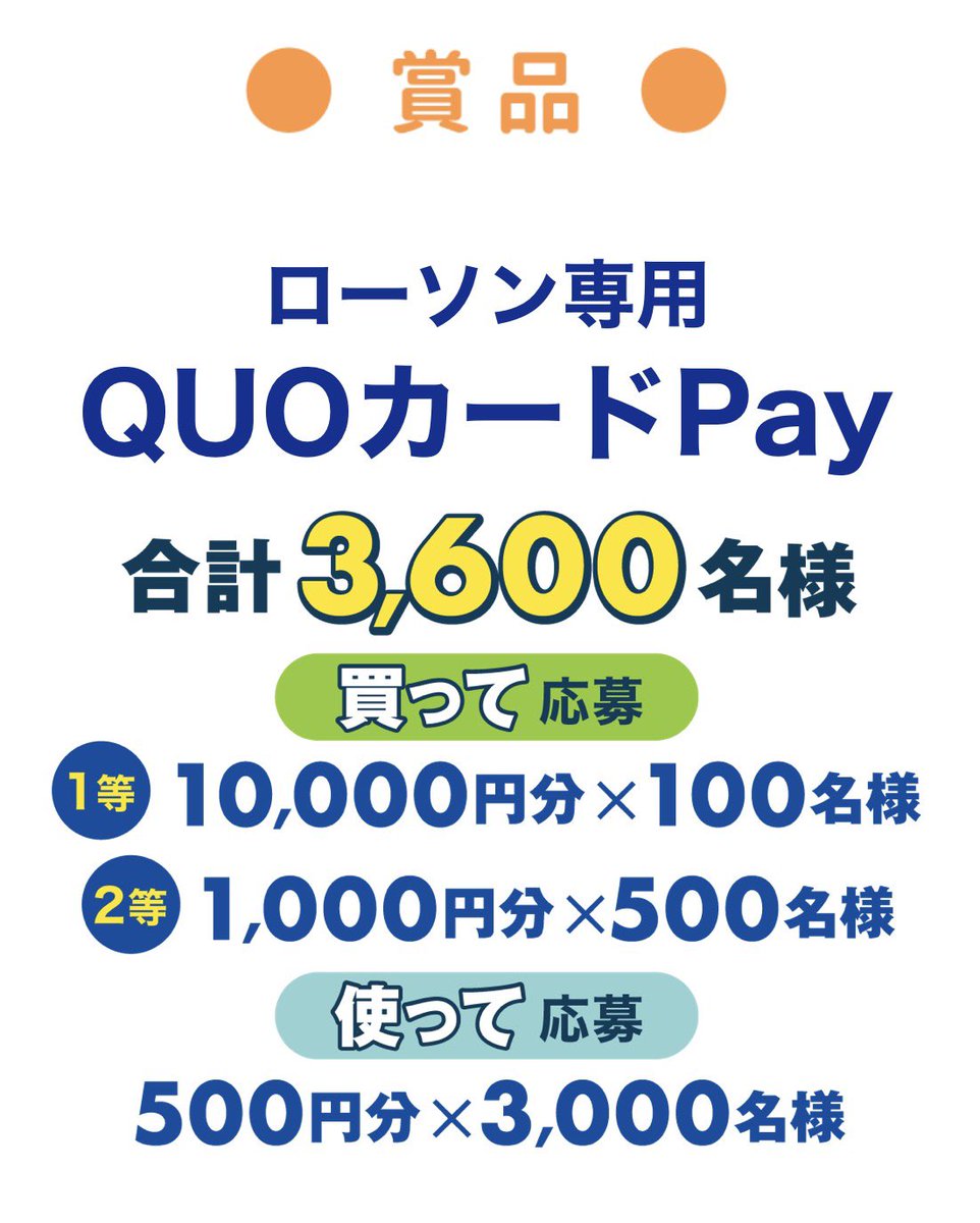 otoku_mamire's tweet photo. セブンで買ったQUOカードの出番‼️

ローソンでQUOカード購入or使用で1万円当たるかも⁉️（使用の場合は500円🎯）

✅レシート応募
✅ QUOカードを500円分以上購入で応募
（購入金額に応じて当選確率アップ）
✅ QUOカードで500円以上支払いで応募

👇詳細
https://t.co/MnSipj2W8L https://t.co/IrPVl1yakj