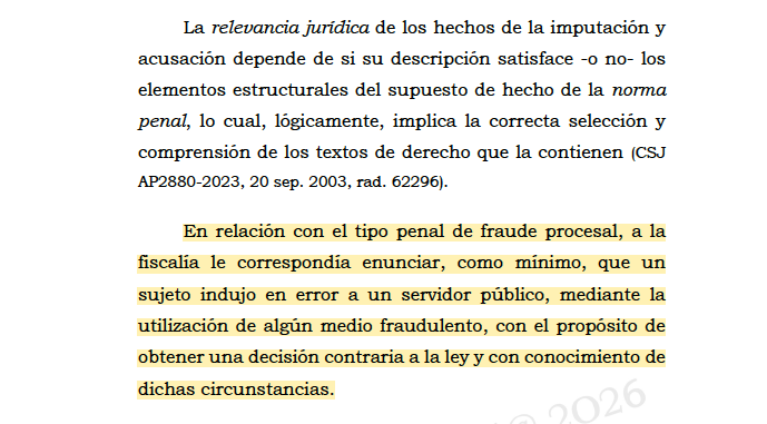 Melovides's tweet photo. Los hechos jurídicamente relevantes en el delito de fraude procesal:
Para imputar fraude procesal, la Fiscalía debe sustentar que se indujo en error a un servidor público mediante engaños, con dolo y buscando una decisión contraria a la ley.
https://t.co/fbO4tvIzwK