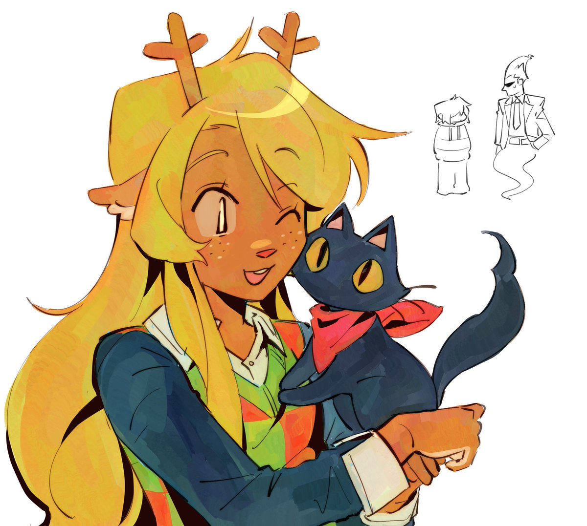 GOOMYLOID's tweet photo. i got a tumblr ask that inspired me to draw noelle with The Cat From Ghost Trick... she would love that cat. everyone play ghost trick NOW! https://t.co/pCLZ1bYPhB
