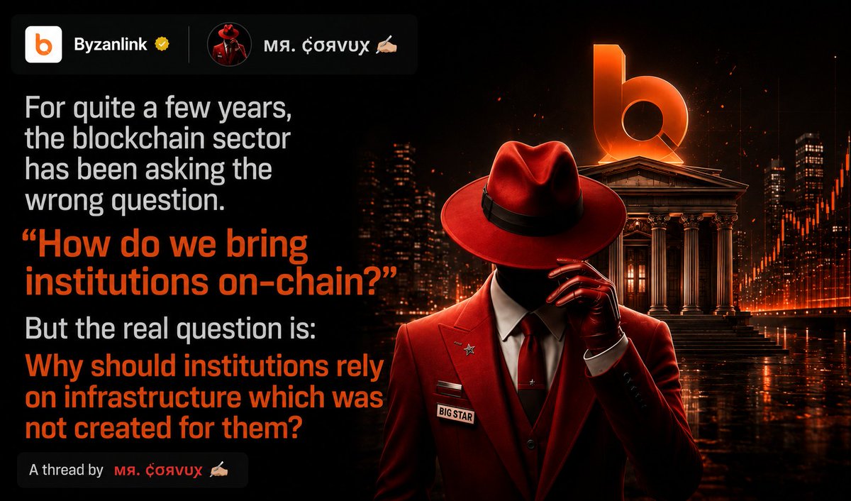 TheGenieWithYou's tweet photo. For quite a few years, the blockchain sector has been asking the wrong question.

"How do we bring institutions on-chain?"

But the real question is:

Why should institutions rely on infrastructure which was not created for them? https://t.co/XKk9GMtRXy