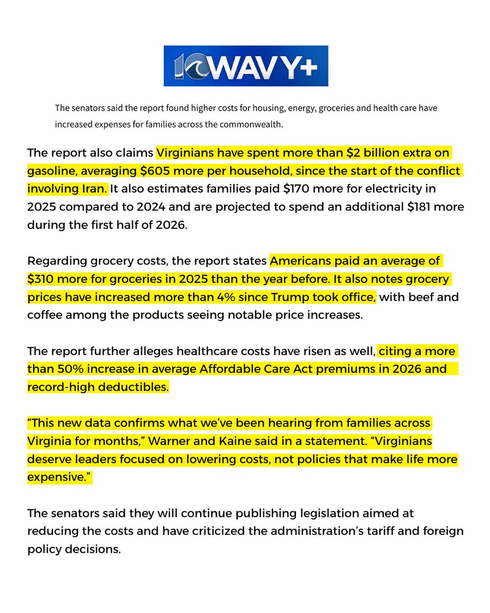 MarkWarnerVA's tweet photo. While Virginia families struggle to afford basic necessities like groceries and gas, this President is spending billions on the war in Iran and his vanity projects. We need to elect leaders that will put Virginians and their needs first. https://t.co/9Ml7qR0Rir