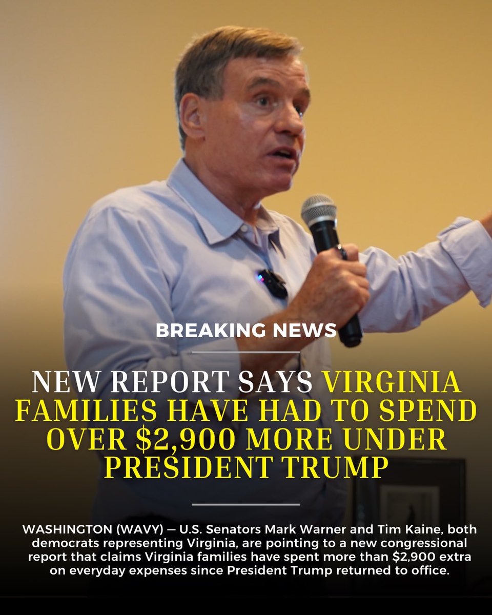 MarkWarnerVA's tweet photo. While Virginia families struggle to afford basic necessities like groceries and gas, this President is spending billions on the war in Iran and his vanity projects. We need to elect leaders that will put Virginians and their needs first. https://t.co/9Ml7qR0Rir