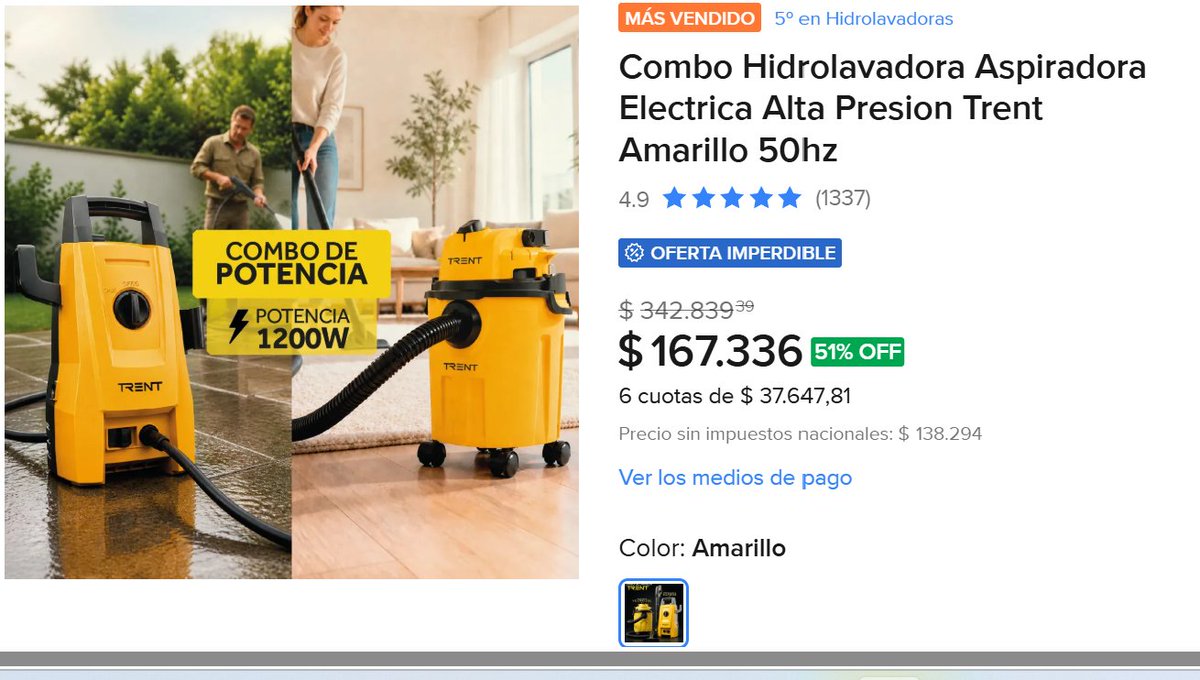 AhorrandoconRob's tweet photo. Hidrolavadora Eléctrica Trent 1600 PSI.

💸 $149.430 ➜ $90.999.
📉 39% OFF.
🏆 La más vendida de Mercado Libre.
https://t.co/iPliqMErBC https://t.co/2AjhSBMDue