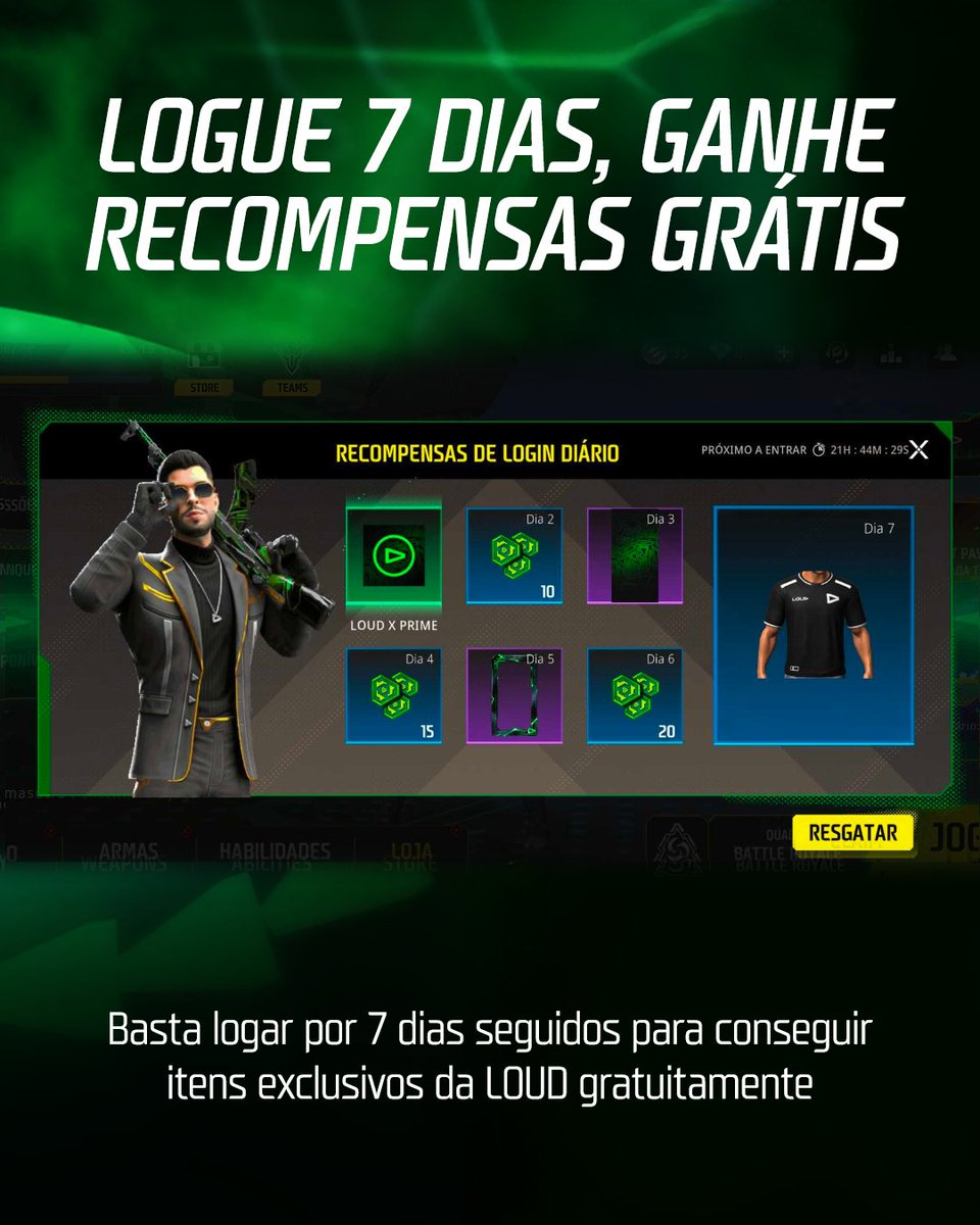 PrimeRushGG's tweet photo. - Lobby exclusivo com todas as informações e missões do evento
- Todas as Camisas Jersey da LOUD
- Missão logue e ganhe: entre 7 dias seguidos no jogo e ganhe recompensas exclusivas! https://t.co/4EV5QXvJNg