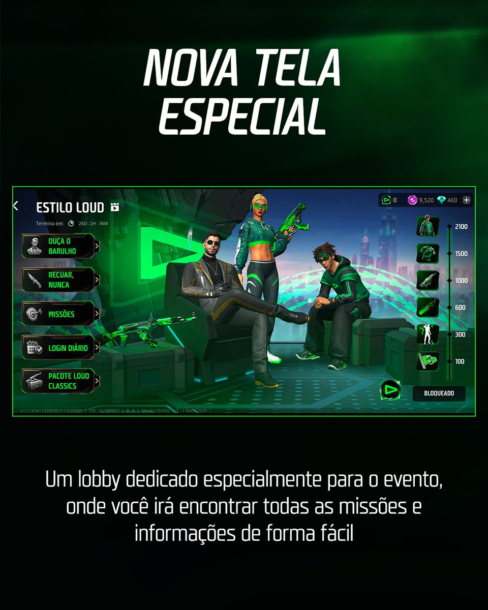 PrimeRushGG's tweet photo. - Lobby exclusivo com todas as informações e missões do evento
- Todas as Camisas Jersey da LOUD
- Missão logue e ganhe: entre 7 dias seguidos no jogo e ganhe recompensas exclusivas! https://t.co/4EV5QXvJNg