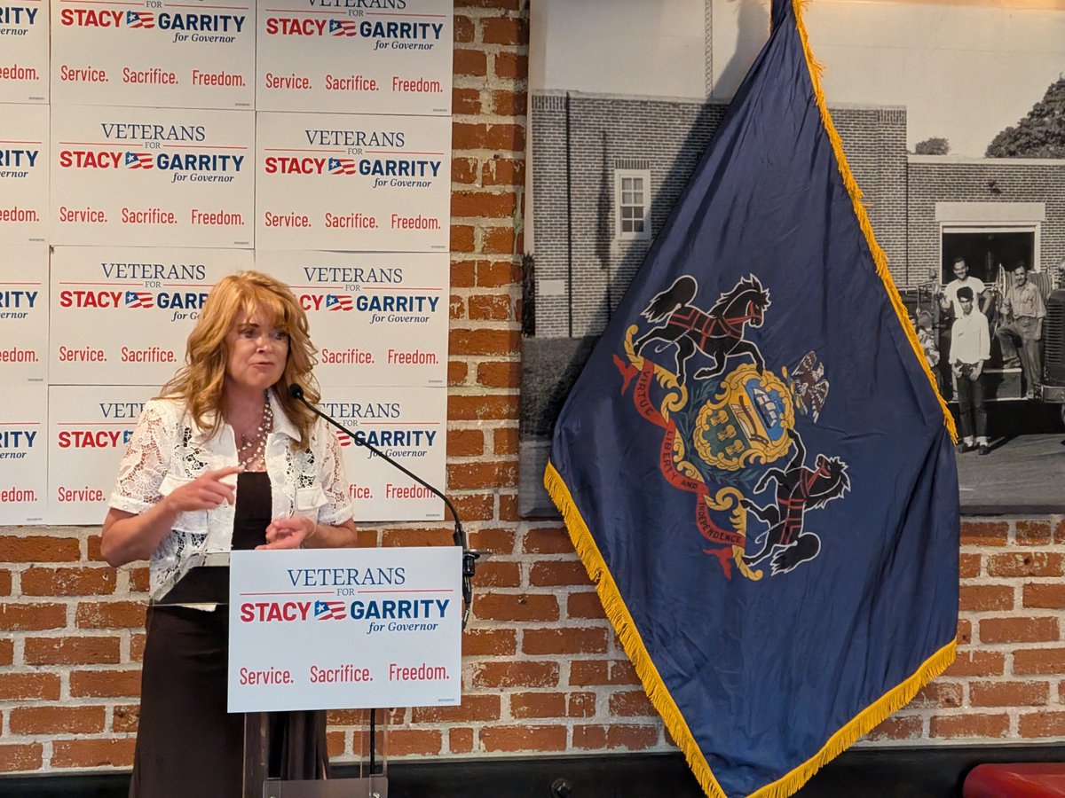 BuxMontNews's tweet photo. Treasurer Stacy Garrity, the GOP candidate for governor, holding a veterans-focused campaign event in Warrington Township this evening. #PAPol #BucksPol https://t.co/VsRZfhAAPs