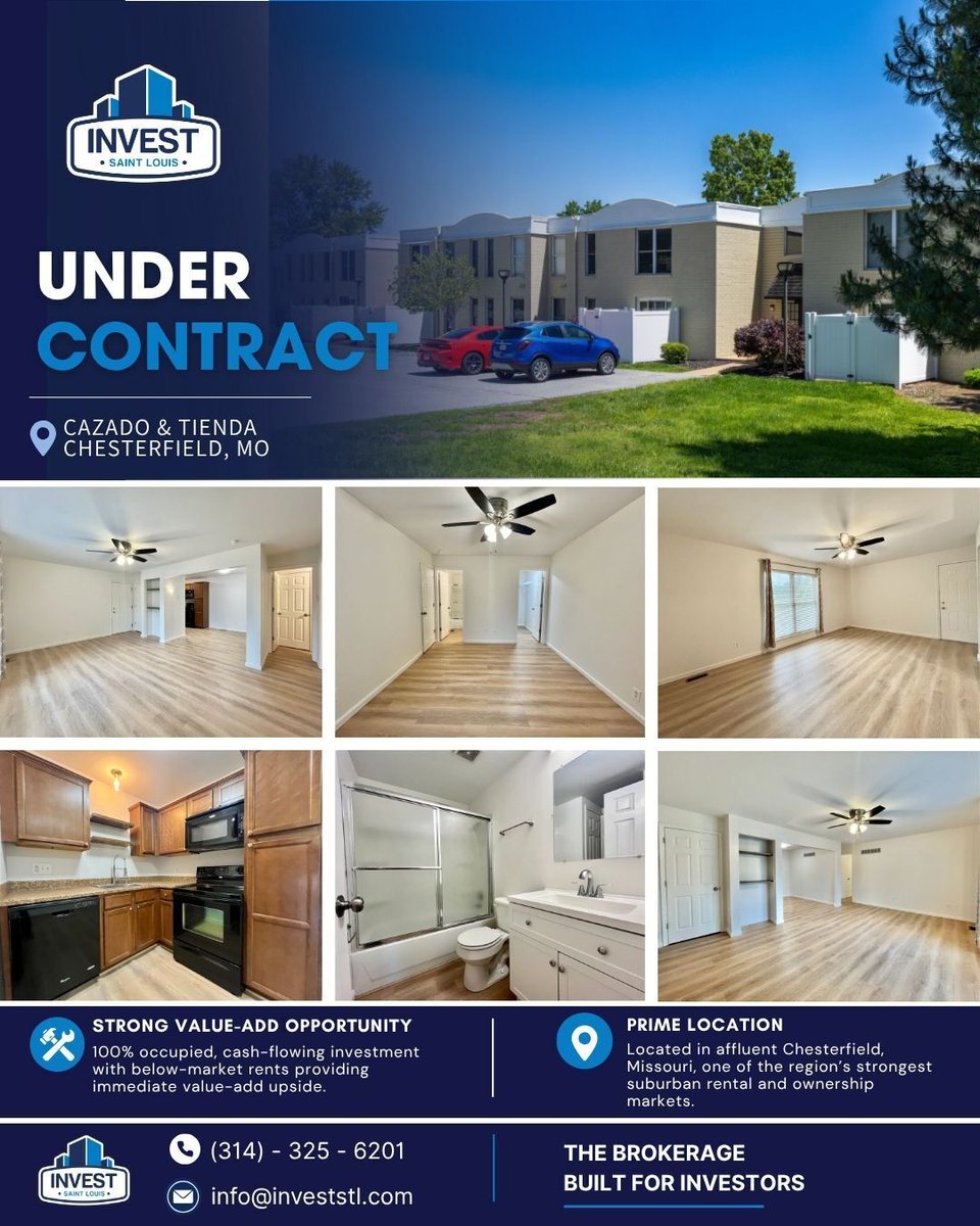InvestSTLouisRE's tweet photo. 🏡 Under Contract!

Another investment property is officially under contract!
This well-located Chesterfield asset attracted strong investor interest thanks to its 100% occupancy, immediate cash flow, and long-term value-add potential. 

📞 (314) 325-6201
📧 info@investstl.com https://t.co/A57m54xgBn