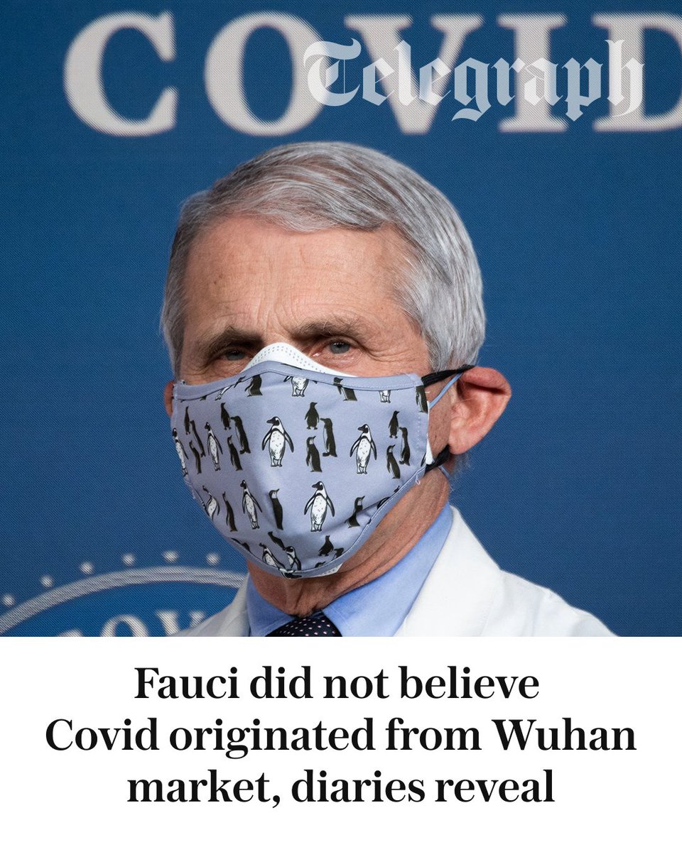 Telegraph's tweet photo. The US’s top doctor during Covid-19 privately accepted that the pandemic did not originate from a wet market at the onset of the pandemic, his diary revealed.

Newly released diary entries by Dr Anthony Fauci show that as early as January 2020, he privately held a different theory about the pandemic’s origins which was in conflict with the narrative he helped advance to the public.

🔗 https://t.co/XUHhJb4CyY