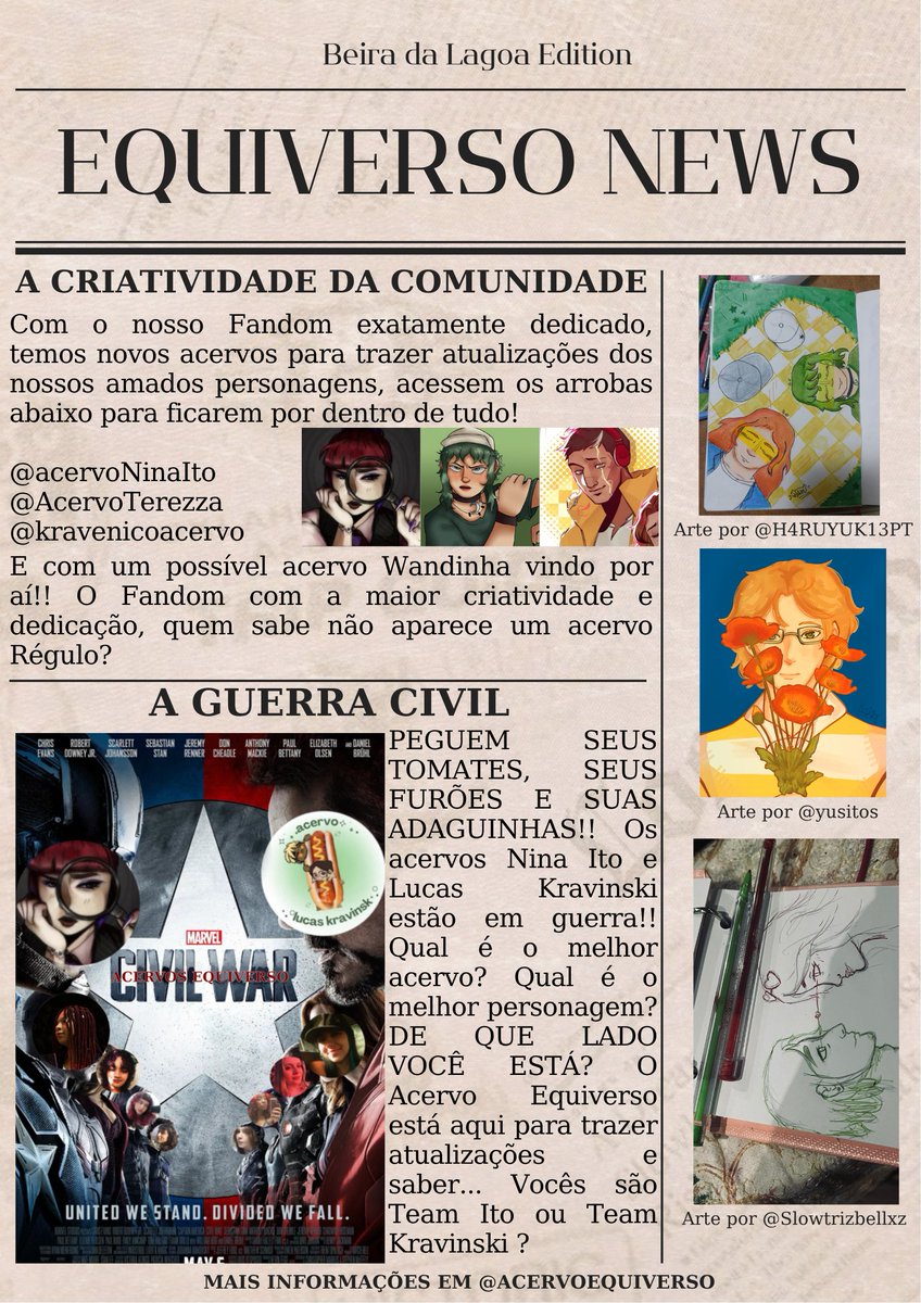 acervoequiverso's tweet photo. JORNAL DO DIA 📰‼️ (27/07)

ISSO NÃO É UM TREINAMENTO!! ESTAMOS EM GUERRA!! Mas nem por isso o acervo Equiverso deixaria de atualizar vocês! E aí? Team Ito ou Team Kravinski?

#EquiversoNews #XdaQuestãoRPG
#EquinócioRPG #SóAssimRPG https://t.co/LIDHULyqF0