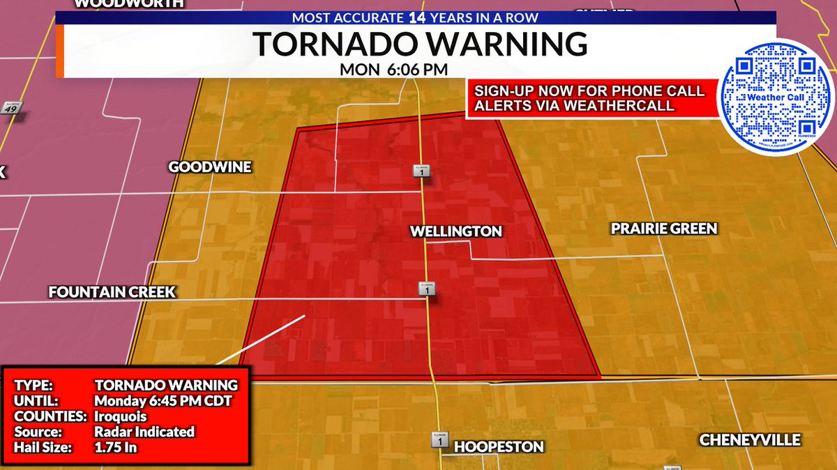 jacobdickeywx's tweet photo. NEW: A Tornado Warning has been issued for a part of the WCIA 3 Viewing Area until Jul 27, 2026 6:45PM. #cILwx #ILwx https://t.co/vlTc1x4CdL