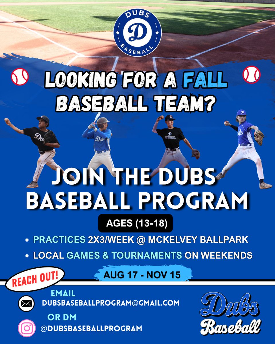 dubsbaseball_'s tweet photo. The Dubs Baseball Program is now accepting players for our 15U, 16U &amp; 18U Fall teams. Register with link below!
https://t.co/WnKzCwnjqp https://t.co/sl7S82NE7d