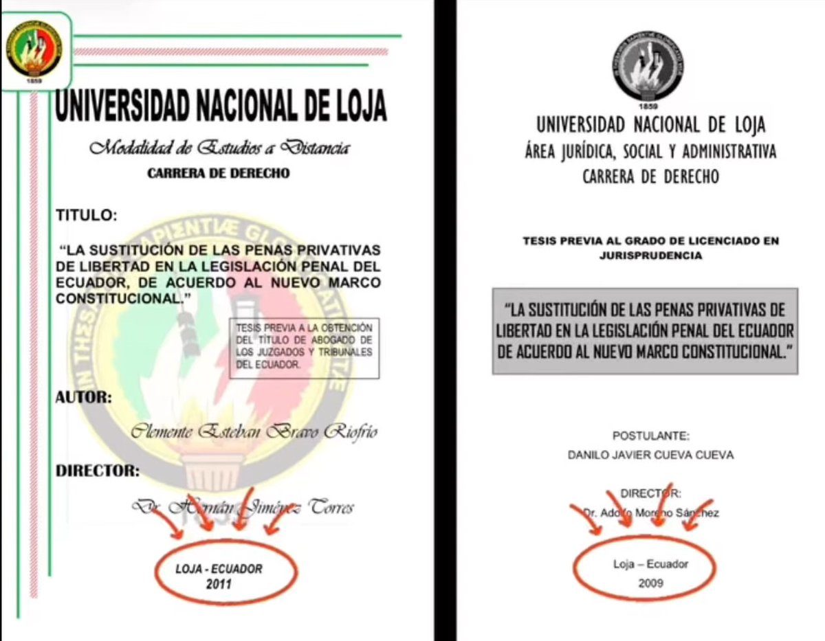 lahistoriaec's tweet photo. Trabajar de día y copiar de noche. La tesis que presentó el prefecto de El Oro y aspirante a la alcaldía de Machala, Clemente Bravo Riofrío, para obtener su título de abogado en 2011, es un plagio casi textual de la tesis que realizó dos años antes el postulante lojano Danilo Cueva Cueva. Las dos publicaciones, con las que ambos consiguieron tener sus nuevas carreras profesionales, constan en el repositorio digital de la Universidad Nacional de Loja. Lo hecho por Bravo es prácticamente una copia/pegue del trabajo de Cueva, incluidas las conclusiones y recomendaciones.
La tesis de Danilo Cueva: https://t.co/zHC9hCEuir
La tesis de Clemente Bravo: https://t.co/cS86QbRAsd