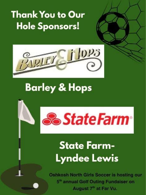 ONGirlsSoccer's tweet photo. Outing day is fast approaching! We want to thank Barley &amp; Hops Pub and Beer Garden and Lyndee Lewis- State Farm Agent for sponsoring a hole in our 5th golf outing fundraiser!! We appreciate you! ⛳️😄⚽️ https://t.co/MFbX4AGUQQ