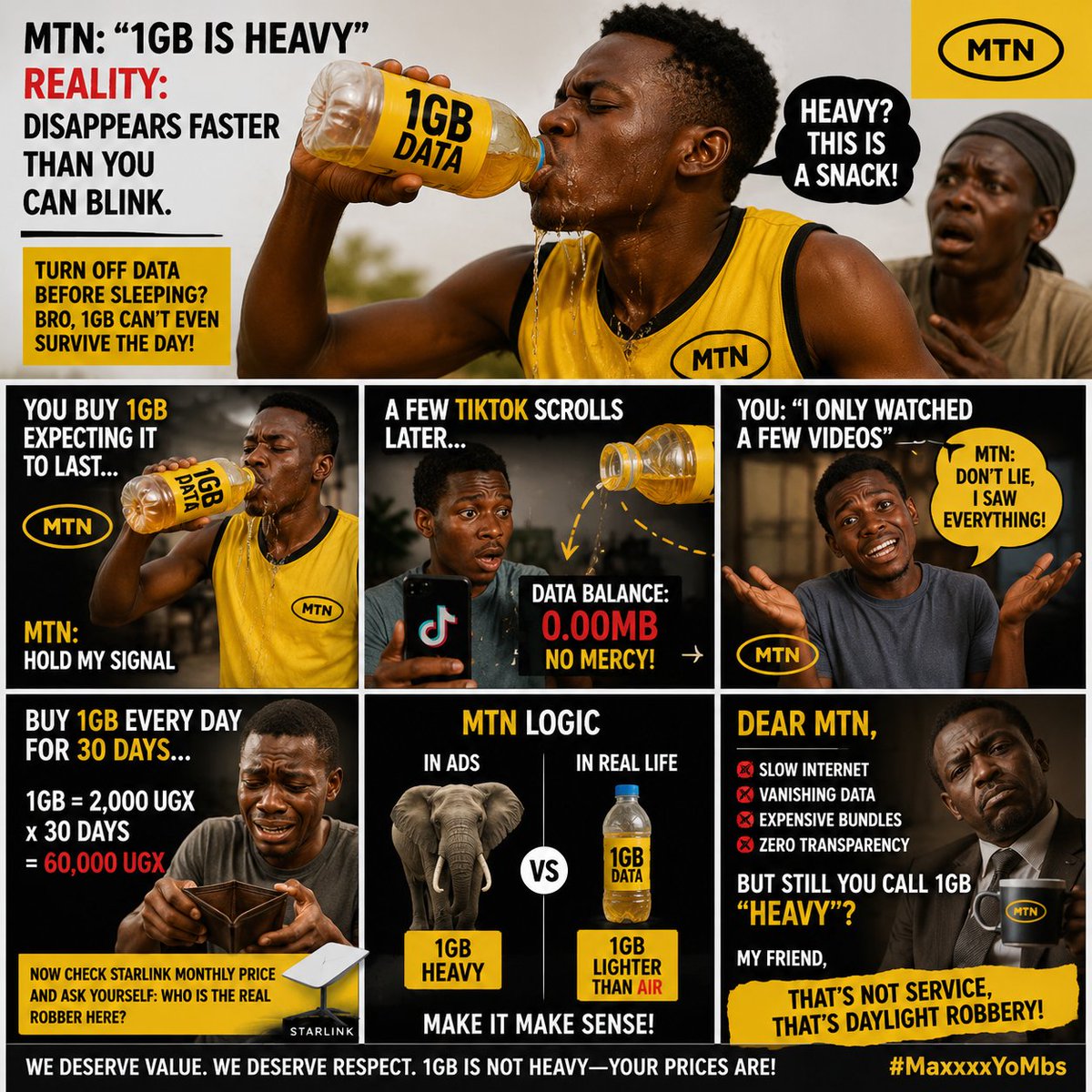 JUMMALLY's tweet photo. @mtnug The only thing "heavy" about 1GB is the advertising. 📶😂 #MaxxxxYoMbs https://t.co/sPvpLhOZoh