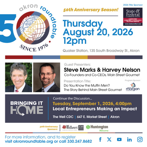 AkronRoundtable's tweet photo. Mark your calendars - Steve Marks and Harvey Nelson of @mainstgourmet are with us Thurs 8/20 and then we have a follow-up "Bringing it Home" event on Tues 9/1 with local food biz entrepreneurs from @akronhoney
@foodakron and Daisy Pops. Reserve at https://t.co/rWW4WnOMkv! https://t.co/O64e9GGOC2