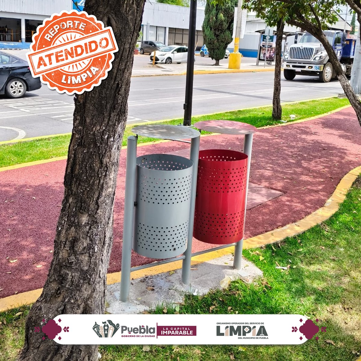 LimpiaPue's tweet photo. #ReporteAtendido | Personal de #Limpia atendió el vaciado de botes papeleros en la Calzada Ignacio Zaragoza
Seguimos trabajando por una ciudad más limpia. https://t.co/oUlBClebkQ