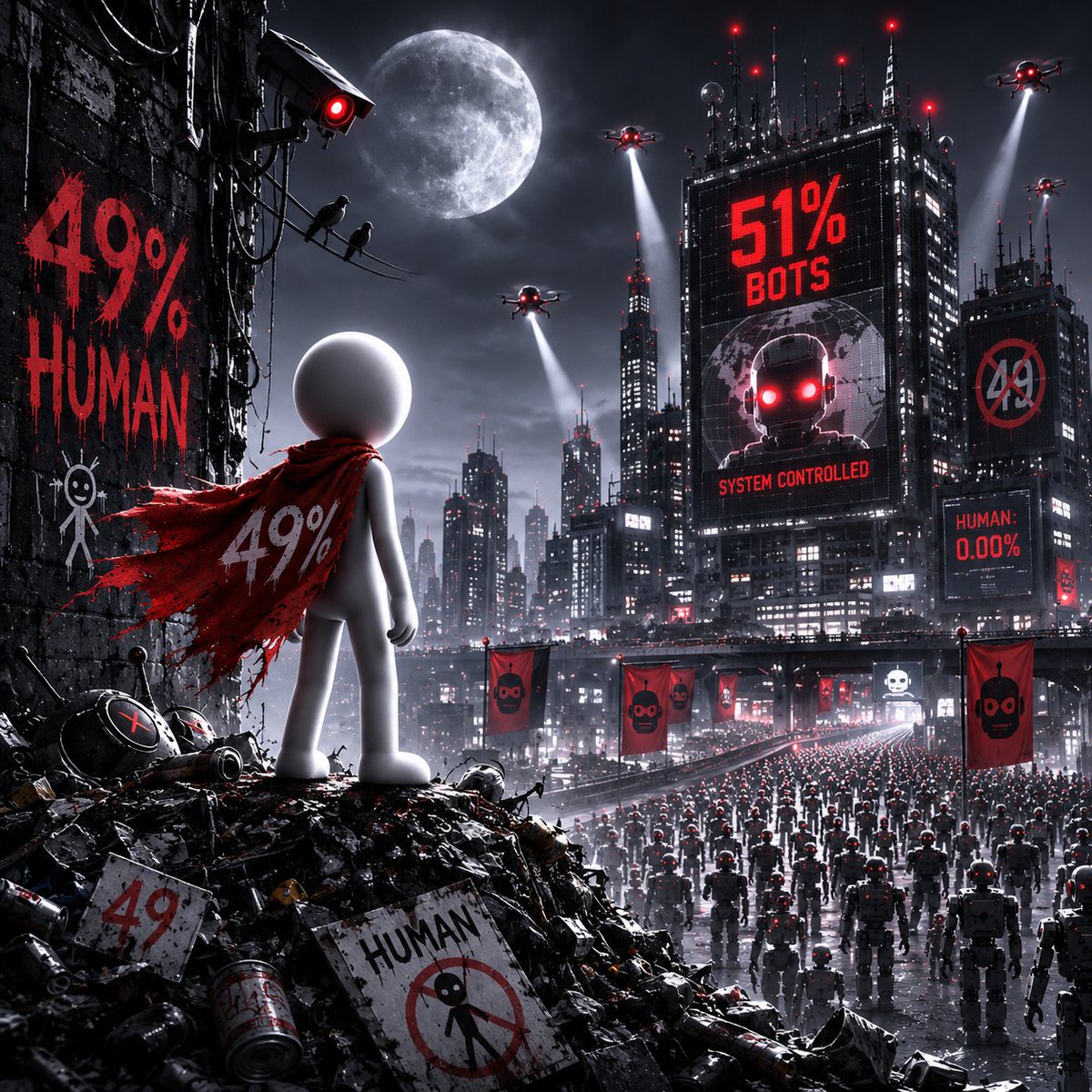 LastHuman49's tweet photo. 51% of the internet is bots.
If you're reading this...
You're one of the 49%.
#49Percent #LastHuman #StillHuman #NoBots https://t.co/c6zsQ3Om67