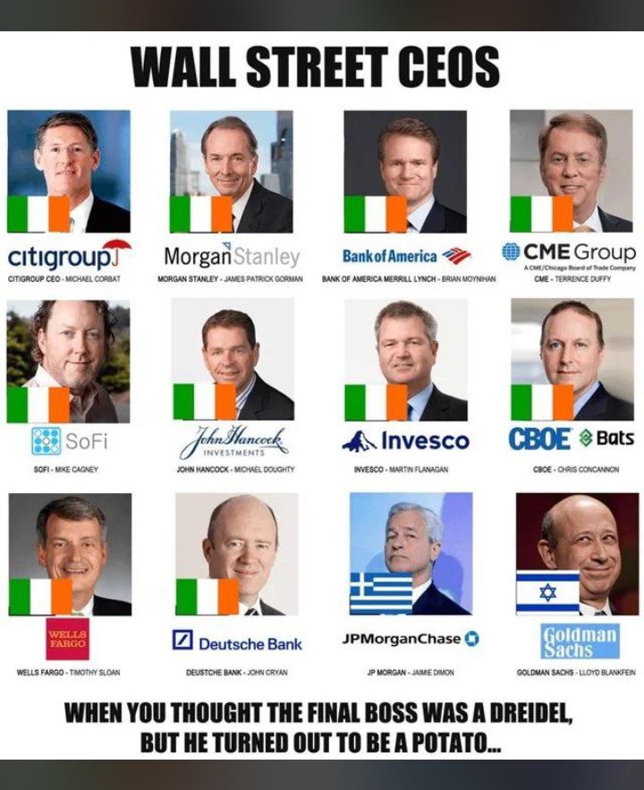 CraigTheAsian's tweet photo. @LegendPear52529 @harukaawake "Laughable" my balls.

Most Wall Street CEOs and the boards behind them are Irish. The Irish Times said the quiet part out loud multiple times.

The Irish bankers meme isn't even a meme at this point.

https://t.co/InXtAfxMlO

https://t.co/lH9zl5kXMU https://t.co/etIlj5JwsU