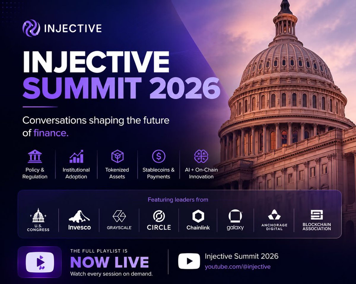Jeffkaycee's tweet photo. Everyone talks about the future of finance. Few events bring together the people actually building it.

The full @injective Summit 2026 playlist is now live, featuring conversations with policymakers, asset managers, crypto pioneers, and infrastructure providers shaping what’s next for digital finance. 

One thing stands out immediately: the quality of the speakers.

Leaders from Invesco, Grayscale, Circle, Chainlink, Galaxy, Anchorage Digital, the Blockchain Association, alongside members of the U.S. Congress, all shared one stage.

This isn’t just about crypto, it’s about where global finance is heading.

A recurring message throughout the summit is that tokenization is moving from theory to implementation.

RWAs are no longer a niche concept.

Institutions are actively exploring how blockchain can modernize capital markets through faster settlement, improved liquidity, greater transparency, and always-on financial infrastructure.

Another major discussion focused on stablecoins.

They’re evolving beyond trading tools into essential payment infrastructure, enabling faster settlements, seamless cross-border transfers, and more efficient movement of capital.

It’s a shift that could redefine how value moves across the internet.

Regulation was another key topic.

Instead of asking if digital assets will be adopted, many conversations centered on how to build compliant frameworks that encourage innovation while giving institutions the confidence to participate.

That change in narrative says a lot about where the industry is today.

For Injective, the summit reflects a broader vision.

Building infrastructure that supports:
• Tokenized real-world assets
• Institutional-grade finance
• AI-powered applications
• High-performance DeFi
• Open and interoperable financial markets

The goal isn’t simply to improve finance, it’s to rebuild its foundation on-chain.

The future of blockchain won’t be shaped by speculation alone, it will be shaped by collaboration between builders, regulators, institutions, and innovators.

If you want to understand where the industry is heading over the next few years, the Injective Summit 2026 sessions are well worth your time.

Sometimes the most valuable alpha isn’t a chart, it’s a conversation.