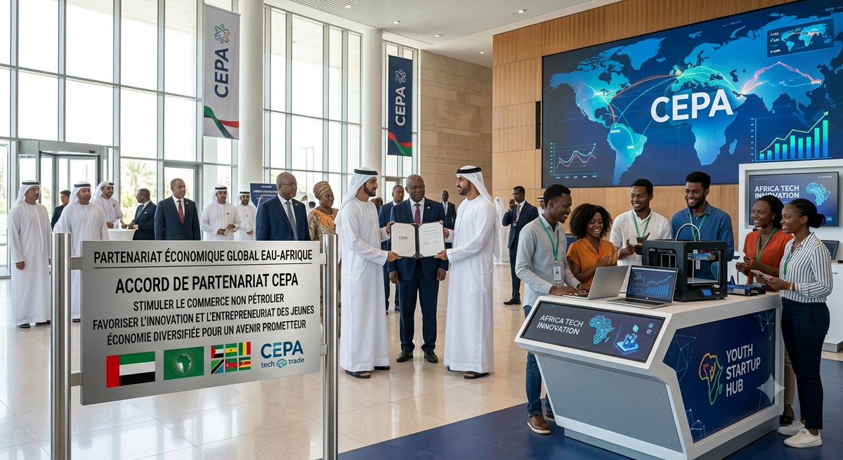h3amdi's tweet photo. Les Émirats arabes unis soutiennent l’Afrique à travers des partenariats économiques globaux (CEPA). En stimulant le commerce non pétrolier, les EAU favorisent l'innovation, la transformation numérique et le renforcement de l'entrepreneuriat des jeunes. 🤝💻
#Économie #CEPA https://t.co/CYdNk0quf7