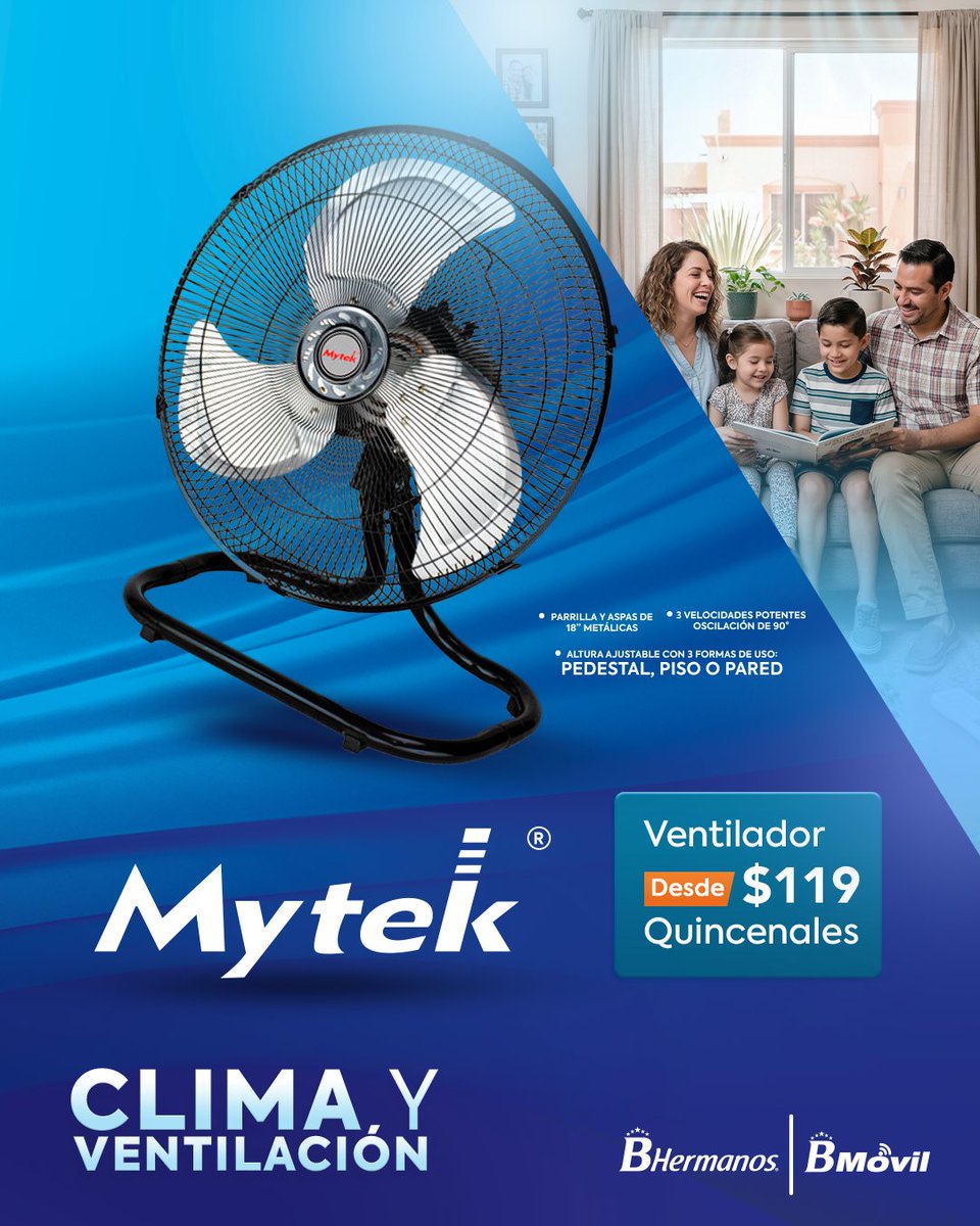 BMovilmx's tweet photo. Mantén tus espacios frescos durante esta temporada de calor. 🌬️✨ Estrena tu ventilador Mytek con cómodos pagos de solo $119 quincenales. 😎​
​
👉 Adquiere el tuyo hoy mismo en BMóvil. https://t.co/4jA9LFyc1M