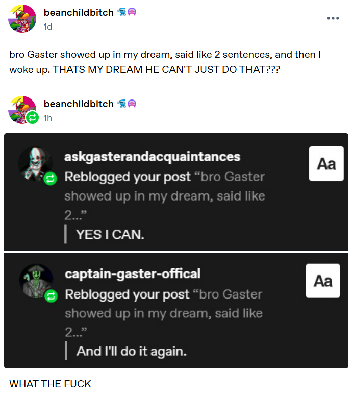 RookieDaPenguin's tweet photo. big things happening on tumblr right now concerning gaster and his irl feats wtf https://t.co/dBdgCghte4