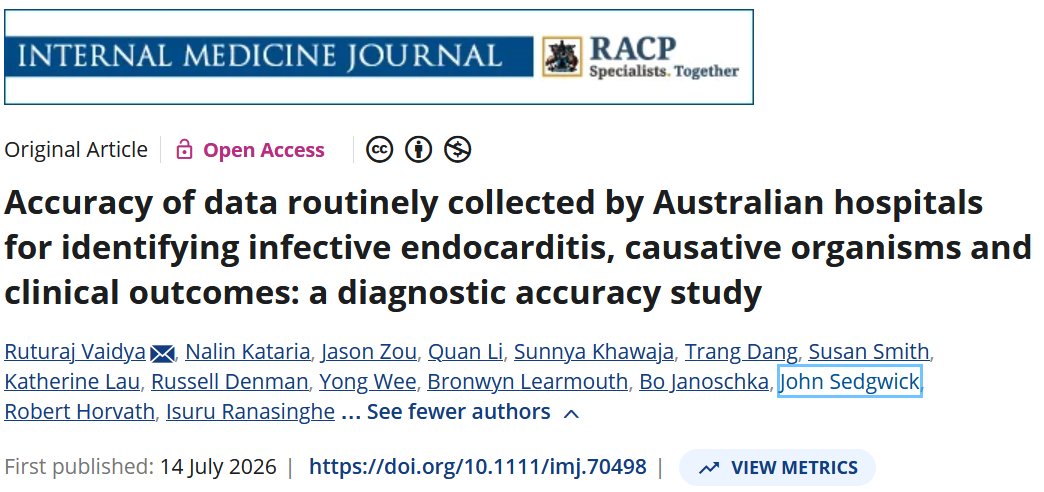 tpchlibrary's tweet photo. Congratulations to the team at #TPCH for the article "Accuracy of data routinely collected by Australian hospitals for identifying infective endocarditis, causative organisms and clinical outcomes: a diagnostic accuracy study"
https://t.co/fFdvRF0WSW https://t.co/PVQb1P0gYa