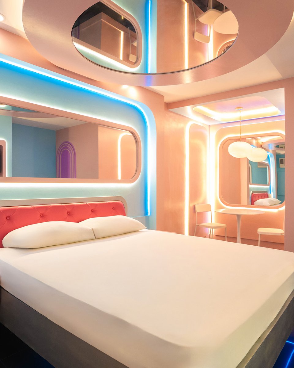 VictoriaCourtVC's tweet photo. Ready for a retro-futuristic #Staycation? 

Check into the RETROFUTURISTIC room at Victoria Court North EDSA, where neon lights, pastel interiors, and vintage sci-fi vibes come to life.

Book your stay on the VC+ app: https://t.co/0OqyUrNY7I

#VictoriaCourt #BookNow https://t.co/INqYnsLmog