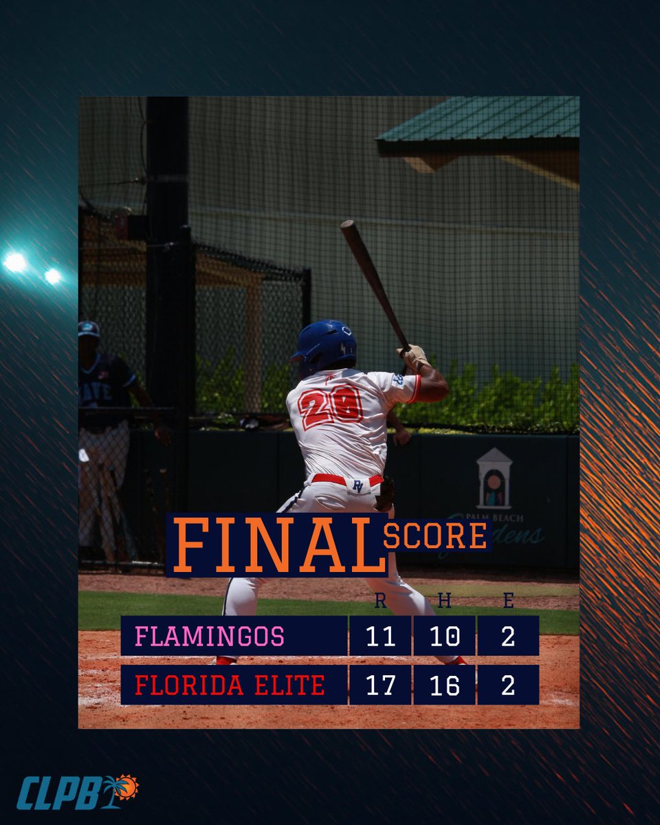 CLPalmBeaches's tweet photo. ⚾️ FINAL ⚾️
Florida Elite leads the Championship Series 1-0. 🔥
⭐️ Player of the Game: Jaden Archer
📊 2 H | 2B | 5 RBI
Archer put on a show for Florida Elite, doubling and driving in five runs to give his team the Game 1 win.
#CLPB https://t.co/y3hH2Jexbn