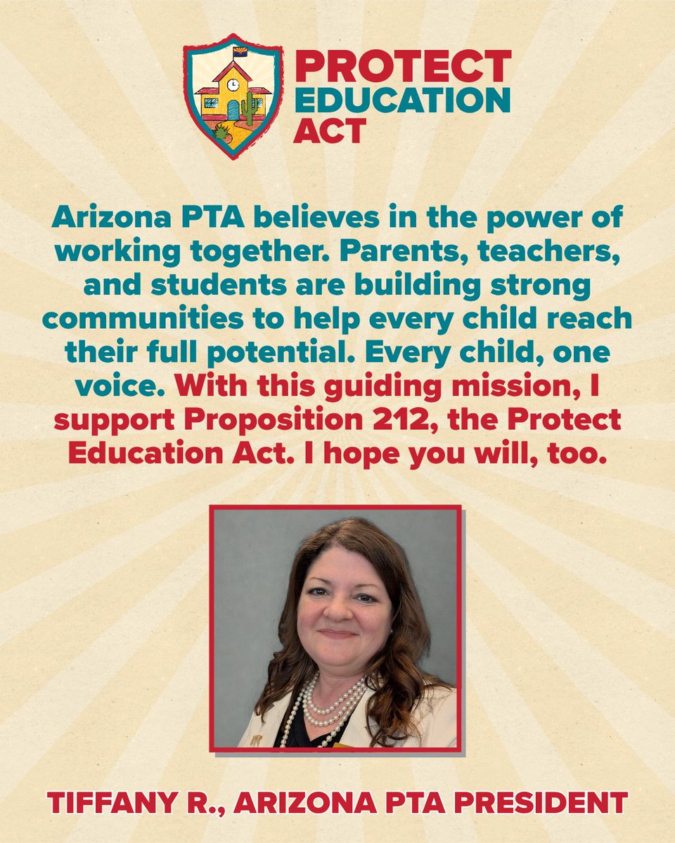 arizona_sos's tweet photo. 🍎🏫AZ mom &amp; PTA President Tiffany works tirelessly to connect parents, students, &amp; educators for the betterment of our schools &amp; communities. See why she’s voting YES on the Protect Education Act (Prop 212) — and why you should too!

Help defend Prop 212: https://t.co/f3xlea53h1 https://t.co/PL4JSoAAq9