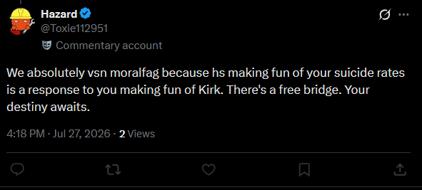 ExecutivePathos's tweet photo. @Grxit The mocking of the troon's suicide came before charlie kirk's death. https://t.co/uqghOp6oBJ