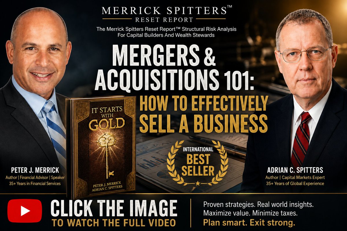 AdrianSpitters's tweet photo. Business Mergers & Acquisitions 101

🚨 Thinking about selling your business? Stop before you make a million-dollar mistake.

After 50+ years in Mergers & Acquisitions, Peter J. Merrick and Adrian C. Spitters reveal the strategies successful owners use to maximize value… minimize taxes… and know exactly when to sell.

💰 Discover your Financial Independence Number.

📈 Learn how to maximize your exit.

🚀 Build the next chapter of your life with confidence.

📩 Join The Merrick Spitters Reset Report for exclusive insights at https://t.co/e5b6WZUbZv.

Click the link to watch the full video: https://t.co/WLkRUYxc0z